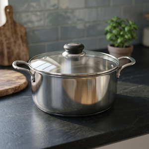 Stainless Steel Casserole <b>Pot</b> 24cm Round With Glass <b>Lid</b> Durable Modern Design All Stove Compatible - Product Image 2