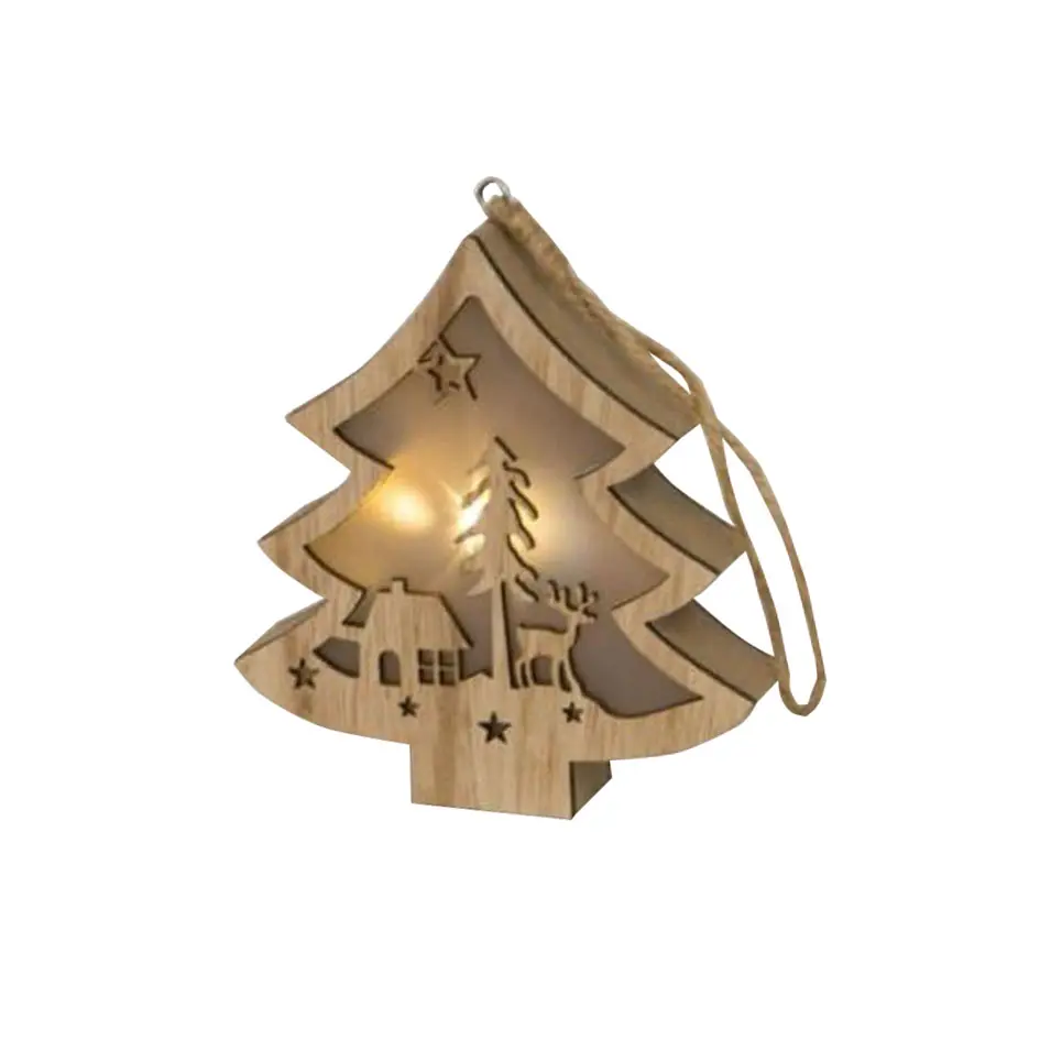 Christmas Rustic Wooden hanging LED Tree light up ornament Decoration Christmas Vintage wood Led Tree light up decoration