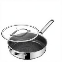 Wok Profesional de Acero Inoxidable 304 de Alta Calidad y Gran Capacidad, Antiadherente, con Tapa de Vidrio