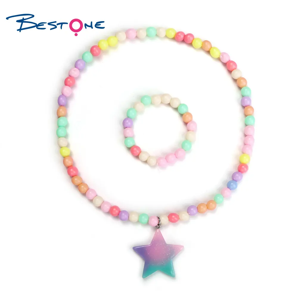 Bestone Acrylic Multicolor Round Beads Bracelet Necklace For Kids Set