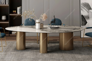 Tavolo da Pranzo Stile Designer - Lagos Pebble, <span class=keywords><strong>Design</strong></span> con Linee Delicatamente Curve, Piano in Pietra Sinterizzata Lucida Pandora di Lusso Leggero - Product Image 2