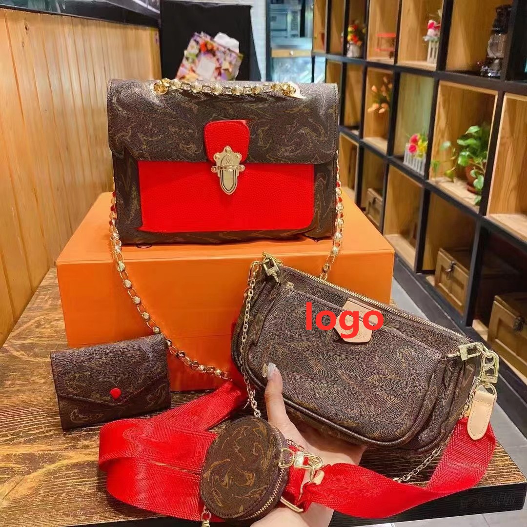 Модная Роскошная брендовая сумка из натуральной кожи, сумка через плечо для женщин, комплект из трех предметов, сумки