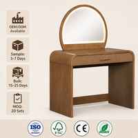 Table de maquillage moderne avec éclairage LED, en bois couleur espresso, avec miroir et tiroir pour chambre à coucher