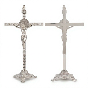 Cruz de San Benito de Metal HT de 29 cm, Soporte Plateado para la Cruz de Jesucristo, Regalos Religiosos Católicos, Decoración para Mesa de Oración o Altar - Product Image 4