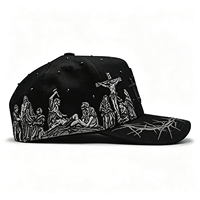 Gorra de Béisbol de 5 Paneles con Visera Curva, Bordado de Logotipo Personalizado, Diseño de Corona de Espinas, en Gamuza Negra, Nueva y Moderna, G5 Xcap