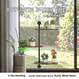 Étagères à plantes murales d'<span class=keywords><strong>angle</strong></span> BUTUNITA rotatives en bois rustique à 3 niveaux, résistantes à la rouille, gain de place, pour décoration intérieure - Product Image 2