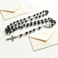 Collier de prière en perles de verre ovales 59 perles avec pendentif croix, perles de verre 6x9MM, bijoux catholiques, vente en gros