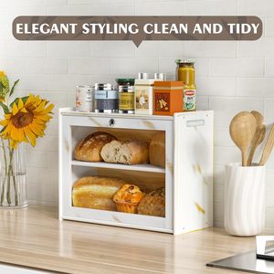 Manico facile da trasportare porta trasparente a doppio strato scatola di pane di bambù per il controsoffitto da cucina contenitore per la conservazione degli alimenti - Product Image 5