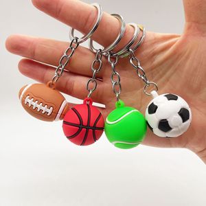 Cheap Keychain Simulation Ball Keychain Pendant PV Basketball Football Tennis Rugby Key Chain Promotion Gift Wholesale