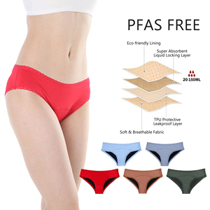 Shanhao riutilizzabile biancheria intima a tenuta stagna in pizzo cotone organico di bambù 4 strati assorbente mestruale per periodo mutandine solide tutti i giorni - Product Image 1