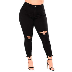 Jeans GRANDE TAILLE Femmes Taille Haute Crayon <span class=keywords><strong>noir</strong></span> Denim Pantalons femmes trou déchiré <span class=keywords><strong>Pantalon</strong></span> lavé - Product Image 1