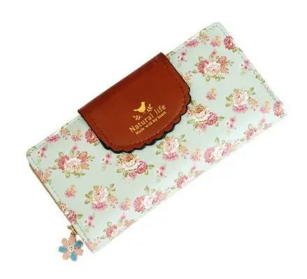 Girls women Vintage Floral Zipper Wallet Faux Leather Card Holder