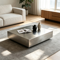 Table basse carrée en acier inoxydable poli miroir, style moderne et minimaliste, durable, pour salon et hôtel (vente en gros)