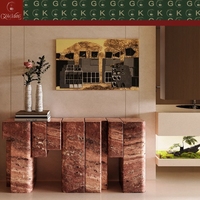 Table d'entrée moderne en travertin GOLDKING, pierre superposée marron-rouge, console artistique, conçue sur mesure pour la décoration de hall d'entrée de luxe