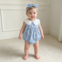 Baby zomer bodysuit meisjes mouwloze romperjurk college stijl strik dun katoen nieuwe peuter jumpsuit babykleding