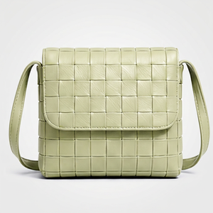 Bolso Bandolera Tejido para Mujer Gravs, Cuero Genuino, Estilo Inglés, Patrón Geométrico, Correa Única, Cierre de Cremallera y Broche, Portátil - Product Image 1