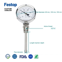 Customizable Industrial Radial Bimetal Pressure Thermometer WSS311/411/511 Stainless Steel Boiler Pipe Temperature OEM ODM