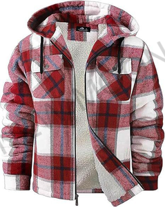 <span class=keywords><strong>Giacca</strong></span> con Cappuccio in Finta <span class=keywords><strong>Pelle</strong></span> e Flanella per Uomo, Cappotto Invernale Caldo con Cerniera a Quadri e Fodera in Pile Sherpa - Product Image 6