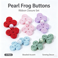 Set Kancing Katak Mutiara dengan Pita Penutup 5 Pasang Aksen Manik-Manik untuk Dekorasi Jahitan Cheongsam Qipao Gaun Kostum Kerajinan DIY