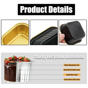 Moldes Cuadrados Mini para Pan, Reciclables, de Pared Lisa, Color Negro y Dorado, para Hornear Pasteles, Recipientes de Aluminio Resistentes para Alimentos - Product Image 3