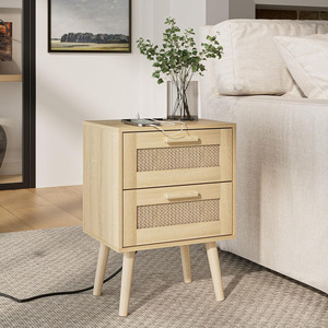 Boho Phong Cách Đầu Giường 2 Ngăn Kéo Đầu Giường Đồ Nội Thất Gỗ Tự Nhiên Mây Trang Trí Đêm Đứng Cho Phòng Ngủ Phòng Khách - Product Image 4