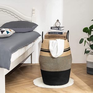 Wholesale Price Multi-color <strong>Large</strong> Foldable Cotton Rope Woven Blanket Laundry Hamper <strong>Basket</strong> <strong>Storage</strong> <strong>Basket</strong> with Handle - Product Image 2