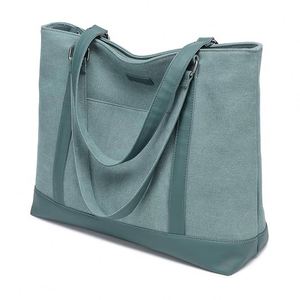 Sac fourre-tout pour ordinateur portable en toile avec logo personnalisé pour femmes, avec compartiment pour ordinateur de 15,6 pouces, poches, sac à main - Product Image 3