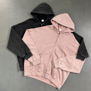 Sweat à capuche pour homme personnalisé en coton épais délavé à l'acide, motif cœur, avec strass, couture de rechange, coupe ample et effet usé - Product Image 6
