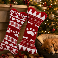 Chaussettes de Noël suspendues en forme d'os pour animaux de compagnie, en fibre acrylique, sacs cadeaux de Noël, vente en gros