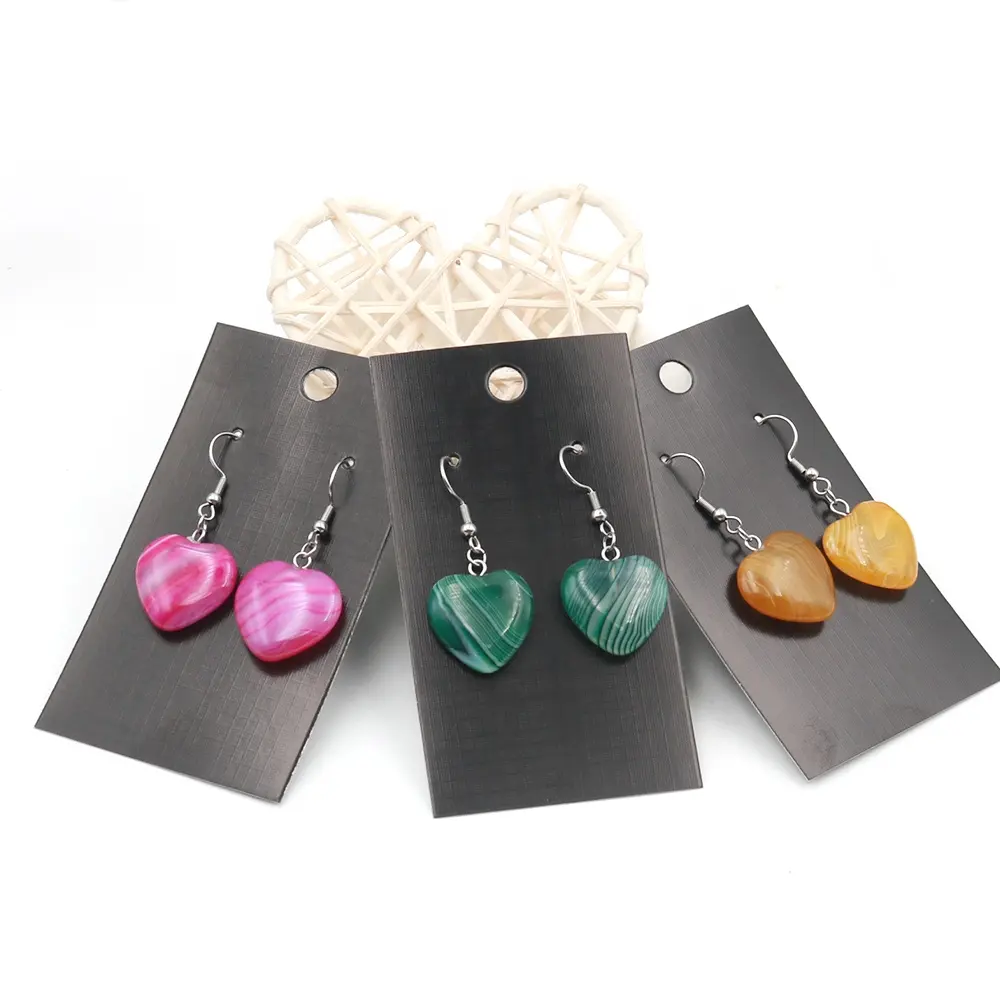 Fashion Fine Jewelry Earrings Gem Stone Pendant Agate Customized Handmade Heart Crystal Jewelry Earrings