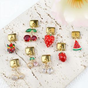 Pulsera DIY de Acero Inoxidable Italiano de Venta Caliente con Colgante de Frutas (Cereza, Fresa) y Estilo de Moda con Abalorios de Costura Libre para Venta Transfronteriza - Product Image 2