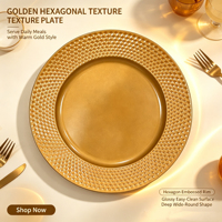 Assiette de présentation en PP dorée sur mesure, avec bordure ornée de diamants et motif en relief, pour la décoration de table de mariage ou de fêtes