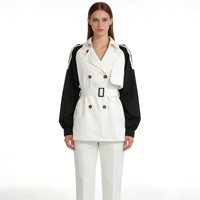 Gabardina de Mujer a la Moda, Bicolor, con Doble Botonadura y Cinturón, Estilo Urbano y Moderno