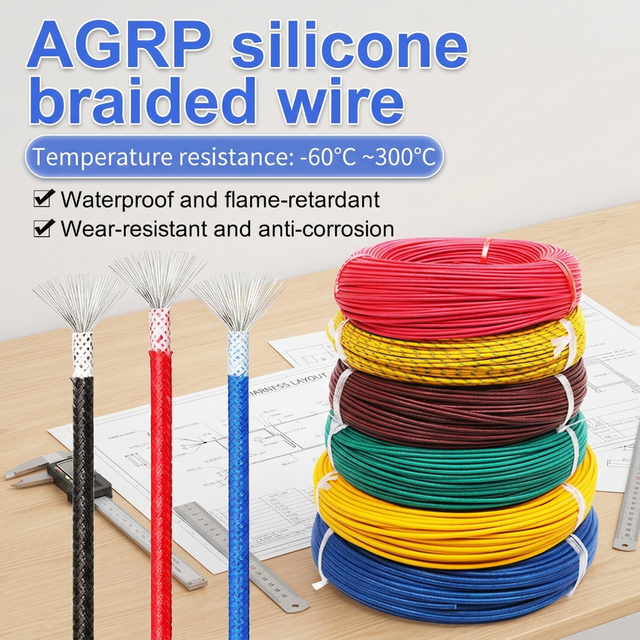 Single Core 300C Fiberglass Braided Silicone Rubber Wire Stranded Tinned Copper Custom Size Color High Temperature Power