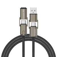 Kabel USB Magnetik Multi Antarmuka SMS-BJ23 4 1 1.5M 4.9ft dengan Casing Paduan Seng, Anyaman 48 Spindle, Pengisian Cepat 100W 27W