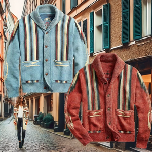 Suéter Cardigan de Punto para Hombre, Marca Brandour, Otoño/Invierno, Nuevo, Estilo Vintage, Jacquard, Manga Larga, Cuello Solapa, Antiarrugas, Poliéster/Algodón - Product Image 2