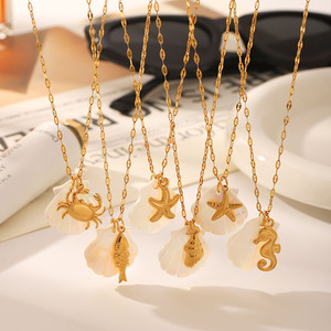 Trendy Stainless Steel Summer Beach Vacation Charm Necklace Waterproof <strong>Jewelry</strong> Fish Seastar <strong>Crab</strong> Seahorse Shell Pendant Necklace - Product Image 2