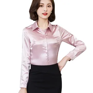 Женская атласная рубашка с длинными рукавами, мягкая нежелезная формальная рубашка большого размера с длинным рукавом, цвет розовое золото, 2022