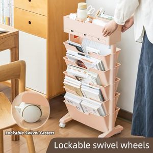 Chariot à livres roulant à 5 niveaux, étagères de rangement multifonctionnelles mobiles avec roues verrouillables pour bureau, bibliothèque, salle de classe - Product Image 5