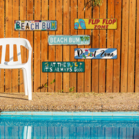 Cuadro Tropical de Hierro Rectangular con Impresión UV Resistente a la Intemperie con Tema de Playa para Jardín, Patio o Piscina