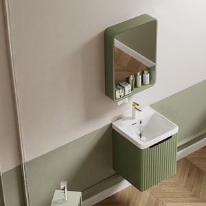 High curved ceramic integrated basin intelligent mirror ink green wall mounted bathroom cabinet - Product Image 2