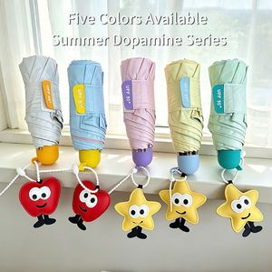 Paraguas Plegable Creativo de 5 Secciones con Mango de Bloques de Color, Lindo Paraguas de Mujer con Protección Solar UV, Compacto y Portátil, Disponible para Dropshipping - Product Image 1