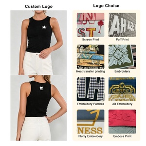 Camisetas sin mangas personalizadas al por mayor, de algodón y spandex elástico, con estampado por transferencia térmica, tipo chaleco, con cuello redondo acanalado, tallas grandes para mujer. - Product Image 6