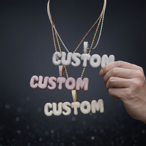 Colgantes de Letras Personalizados con Moissanita Geométrica de 7mm, Corte Brillante, Plata 925, Chapado en Oro de 18K, Estilo Hiphop, Unisex, para Fiesta - Product Image 3