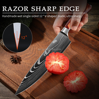 Manche en résine rouge en acier inoxydable Laser damas motif lame à éplucher Santoku Nakiri couteau à pain utilitaire en os couteau de cuisine