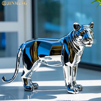 Statues d'animaux artistiques modernes grandeur nature, sculptures de tigre en acier inoxydable, sculptures de tigre en métal