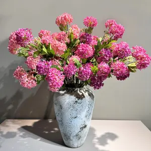 Xhy bunga imitasi 6 kepala, bunga dekorasi dalam ruangan, bunga sutra tangkai tunggal Hydrangea Mini sentuhan asli