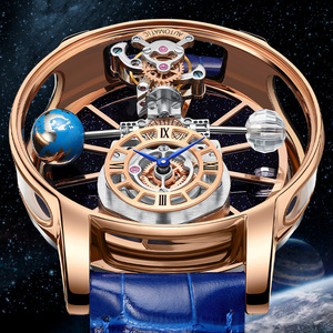 Montre pour homme PINDU, mode de luxe personnalisée, planète, cristal saphir, bracelet en cuir, boîtier en acier inoxydable, cadran de 46 mm de diamètre - Product Image 3