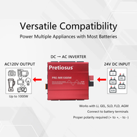 Convertisseur Onduleur Solaire à Onde Sinusoïdale Modifiée Pretiosus 1000W, 12V/24V/48V CC vers 110V/220V CA pour Usage Domestique