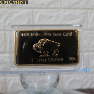 Изготовленная на заказ металлическая монета 1 унция 100 мельницы позолоченный латунный брусок для буйвола с пластиковой упаковкой - Product Image 5